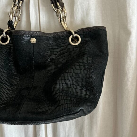JIMMY CHOO Shoulder Bag snake print black Leather bag medium double straps - Picture 4 of 15